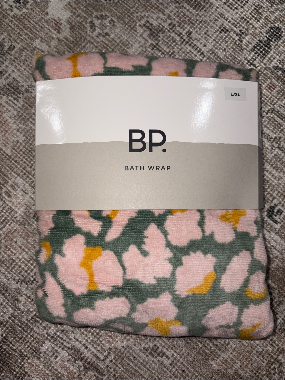 bp Pink Floral Bath Wrap with Green and Yellow Accents
